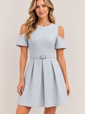 Elle Light Blue Cold-Shoulder Pleated Mini Dress